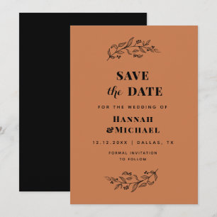 Save The Date Élégant Dessin Botanique Terracotta Noir Automne f