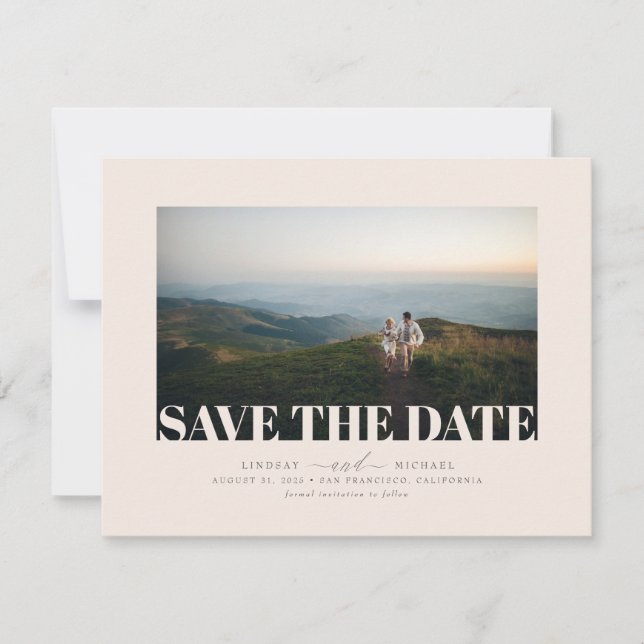 Save The Date Elegant doux ivoire Brown couleur Enregistrer la d (Devant)