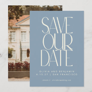 Save The Date Elégant Dusty Bleu Simple Moderne Photo tendance