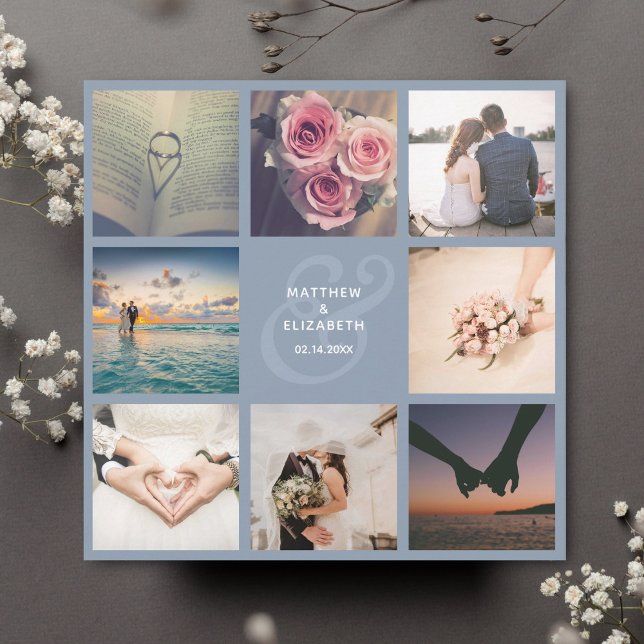 Save The Date Elégant Dusty Blue Ampersand Photo Collage Mariage (Créateur téléchargé)