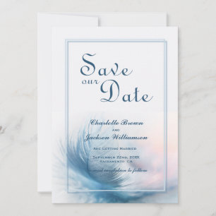 Save The Date Elégant Dusty Blue Feather Wedding Enregistrer la 