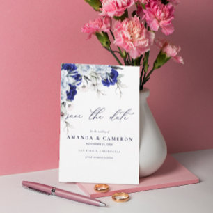 Save The Date Elégant Dusty Blue Navy Floral QR Code Mariage
