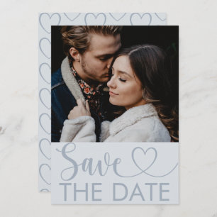 Save The Date Elegant Dusty Blue Photo & Heart Enregistrer la da