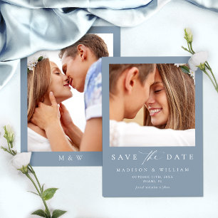 Save The Date Elégant Dusty Blue Photo Wedding Enregistrer La Da