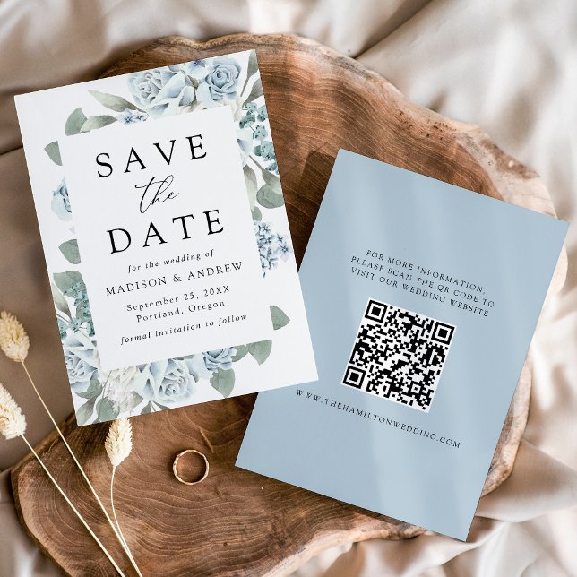 Save The Date Élégant Dusty Floral Code QR Mariage (Créateur téléchargé)