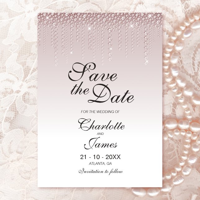 Save The Date Elégant Dusty Rose Diamonds Mariage Enregistrer la (Créateur téléchargé)