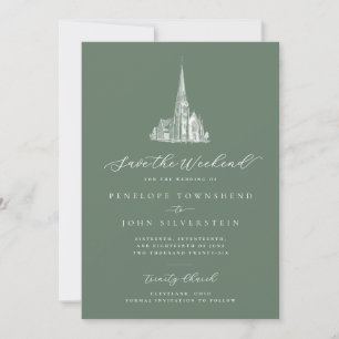 Save The Date Élégant Église Sauvegarder le Week-end Vert Sauge 