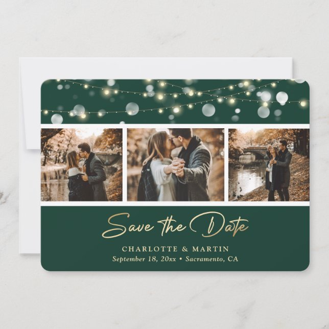 Save The Date Élégant Emerald Green Photo Mariage Enregistrer la (Devant)