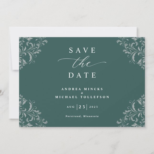 Save The Date Élégant Emerald Green Wedding Enregistrer La Date (Devant)