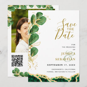 Save The Date Élégant Emeraude Et Or Agate Mariage Eucalyptus