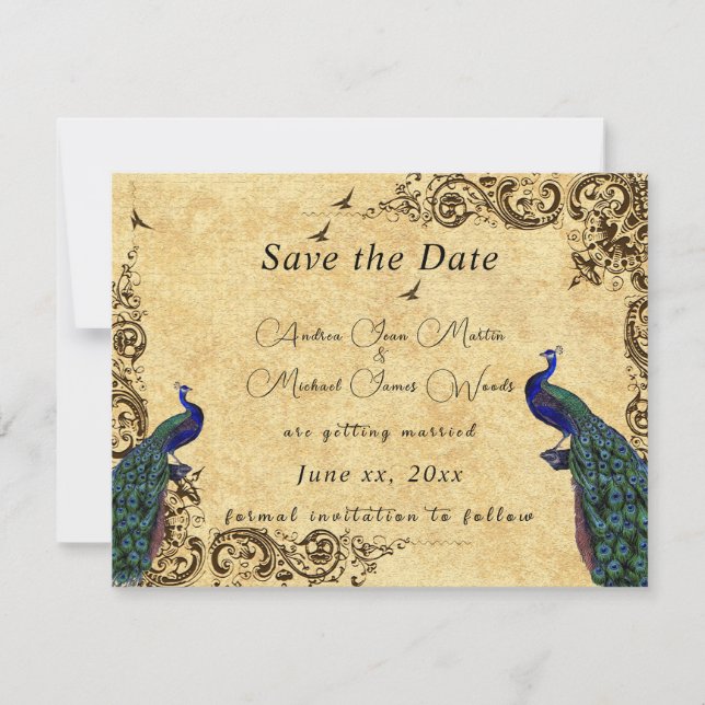 Save The Date Élégant Enregistrer la Date Beaux Paons   (Devant)