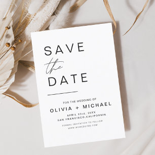 Save The Date Élégant Enregistrer la date Blanc Noir minimaliste
