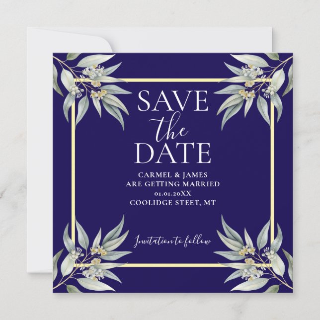 Save The Date Élégant Enregistrer La Date Boho Eucalyptus Leave (Devant)
