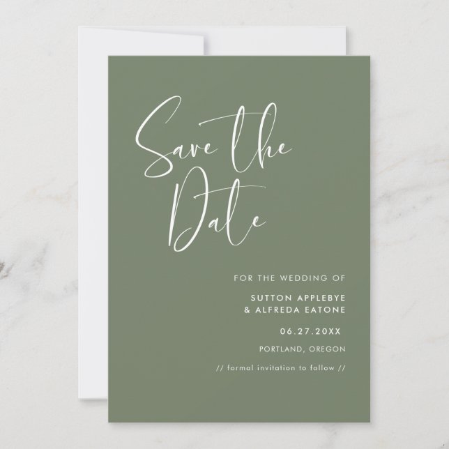 Save The Date Élégant et moderne Vert sauge foncé (Devant)
