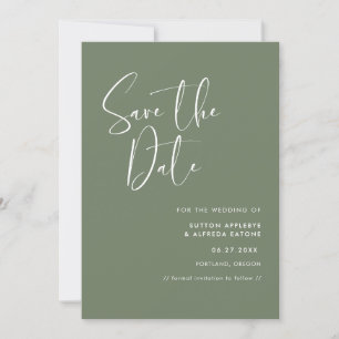 Save The Date Élégant et moderne Vert sauge foncé