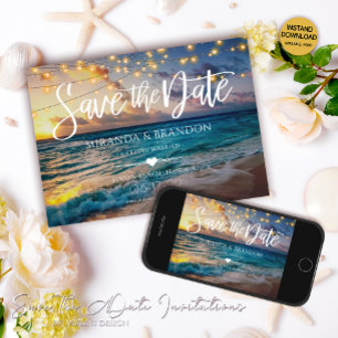 Save The Date Élégant été Sunset Beach String Lights, Mariage