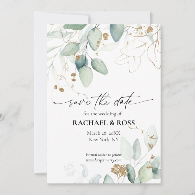 Save The Date Elégant Eucalyptus Botanical Wedding Enregistrer l (Devant)