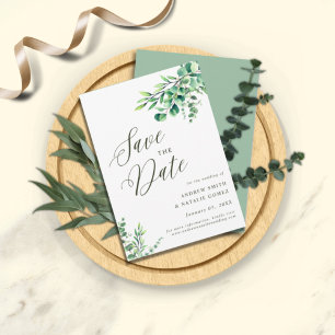 Save The Date Élégant Eucalyptus Feuille  photo Mariage