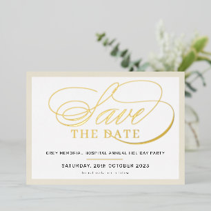 SAVE THE DATE elegant fancy script ivory gold