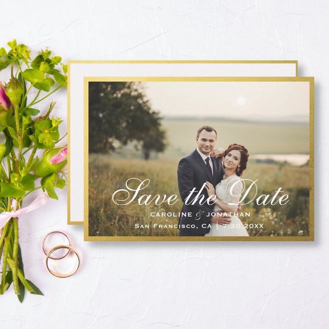 Save The Date Élégant Faux Gold Script Enregistrer la date avec  (Créateur téléchargé)