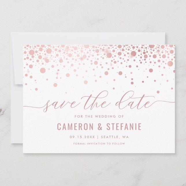 Save The Date Elégant Faux Pink Foil Confetti Moderne Blanc (Devant)