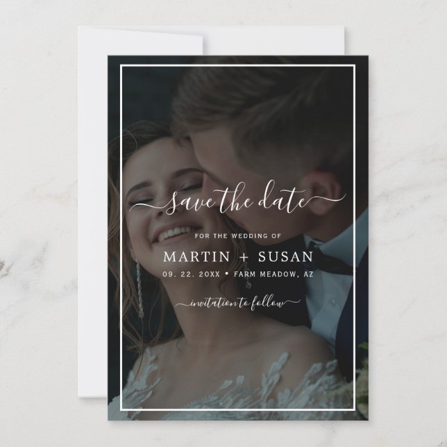 Save The Date Élégant Faux Vellum Effet Superposition Mariage ph (Devant)