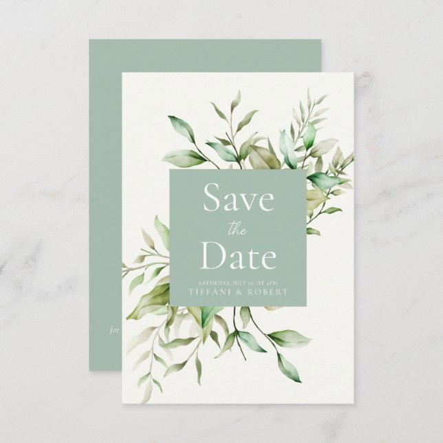 Save The Date Élégant feuillage Eucalyptus Vert Sage (Devant / Derrière)