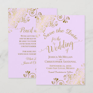Save The Date Élégant Filigrane de Dentelle en Or sur Mariage Vi