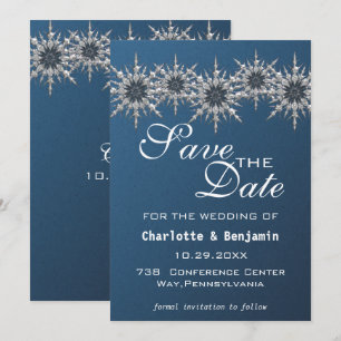 Save The Date Élégant Fléau de neige bleu marine Argent Enregist