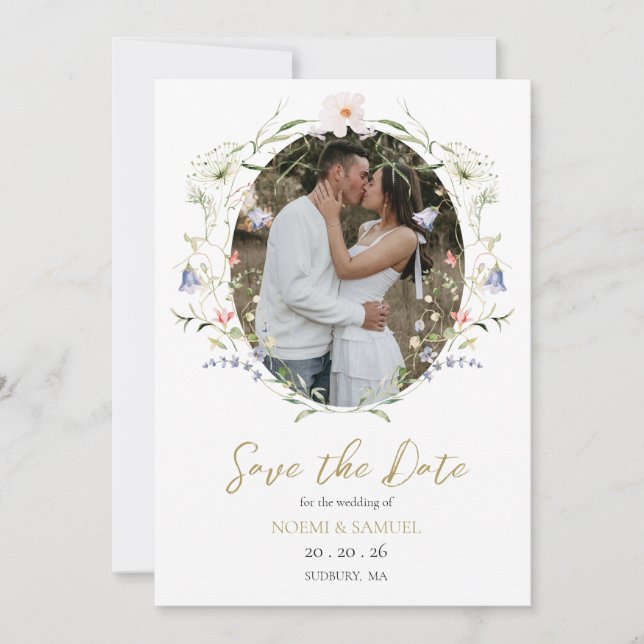 Save The Date Elégant Fleur sauvage Aquarelle Delicate Mariage (Devant)