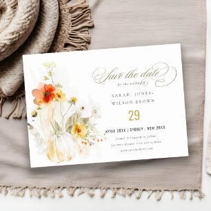 Save The Date Elégant Fleur sauvage  Citrouille aquarelle Mariag