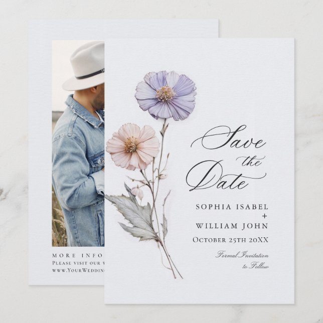 Save The Date Elégant Fleur sauvage d'aquarelle Meadow (Devant / Derrière)