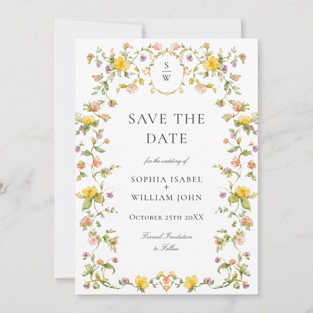 Save The Date Elégant Fleur sauvage d'aquarelle Meadow (Devant)