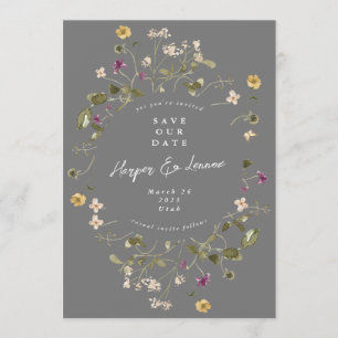 Save The Date Élégant Fleur sauvage gris Pampas Floral Photo Ret