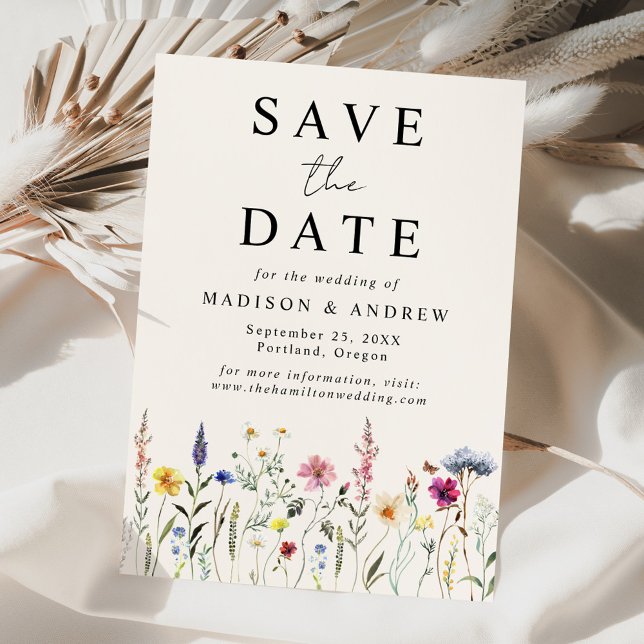 Save The Date Élégant Fleur sauvage Mariage crème pâté (Créateur téléchargé)