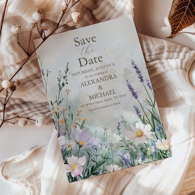 Save The Date Élégant Fleur sauvage Meadow Blush Pink Mariage (Créateur téléchargé)