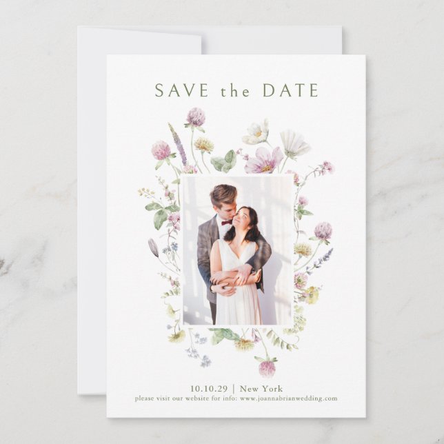 Save The Date Élégant Fleur sauvage Pastel Soft Mariage botaniqu (Devant)