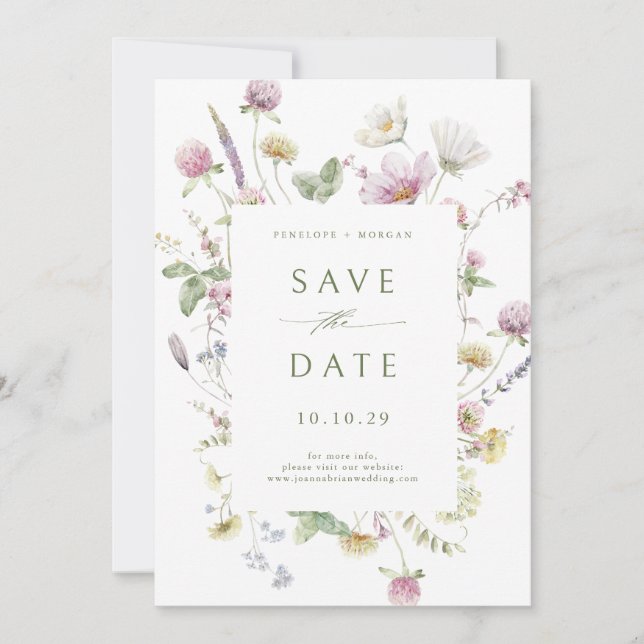 Save The Date Élégant Fleur sauvage Pastel Soft Mariage botaniqu (Devant)