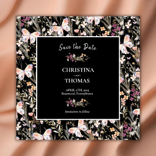Save The Date Élégant Fleurs sauvages de Boho Noir Enregistrer l