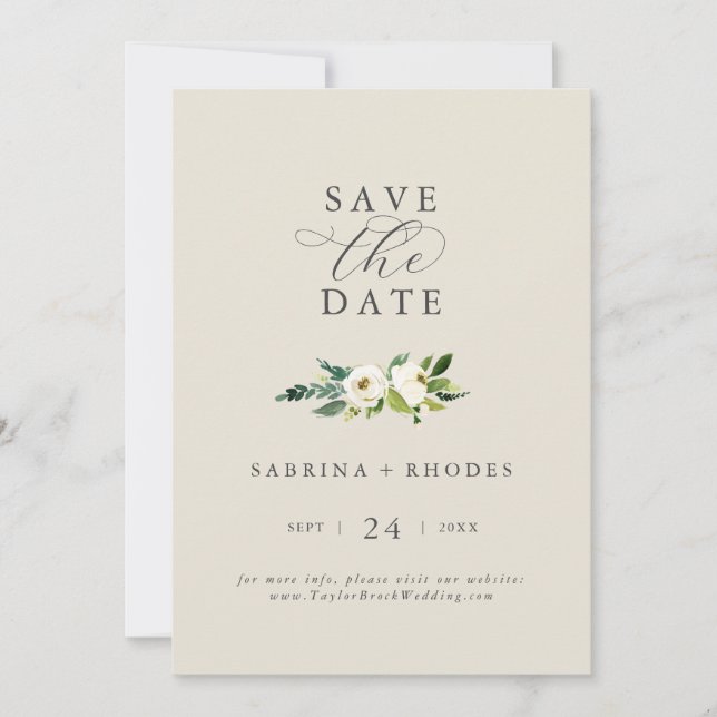 Save The Date Élégant floral blanc | Champagne Sauvez la date (Devant)