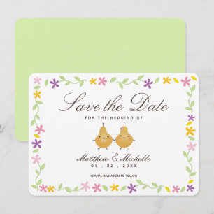 Save The Date Élégant floral et parfait poire Couple mignonne Ma