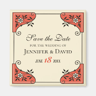 Save the date Elegant floral frame Vintage Magnet