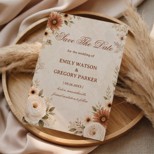 Save The Date Élégant Floral Neutre Vintage