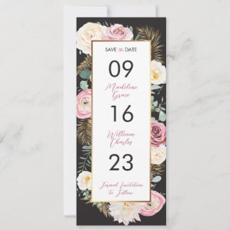 Save The Date Élégant floral rose et noir Enregistrer la date