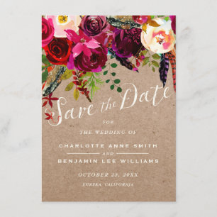 SAVE THE DATE   Elegant Floral Rustic Boho Wedding