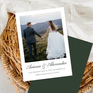 Save The Date Élégant Forest Green Script Mariage photo