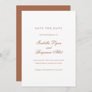 Save The Date Élégant Formal non Photo Mariage en terre cuite