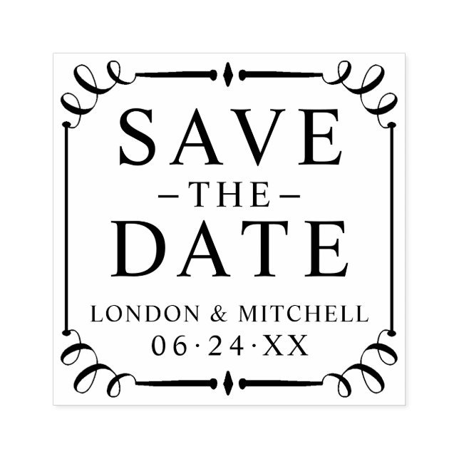 Save the Date Elegant Frame Wedding Monogram Rubber Stamp (Imprint)