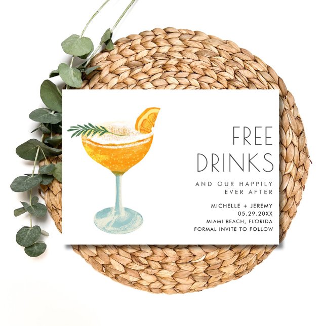 Save The Date Elegant Funny Boissons Libres Mariage Photo (Elegant Funny Free Drinks Photo Wedding Save The Date)