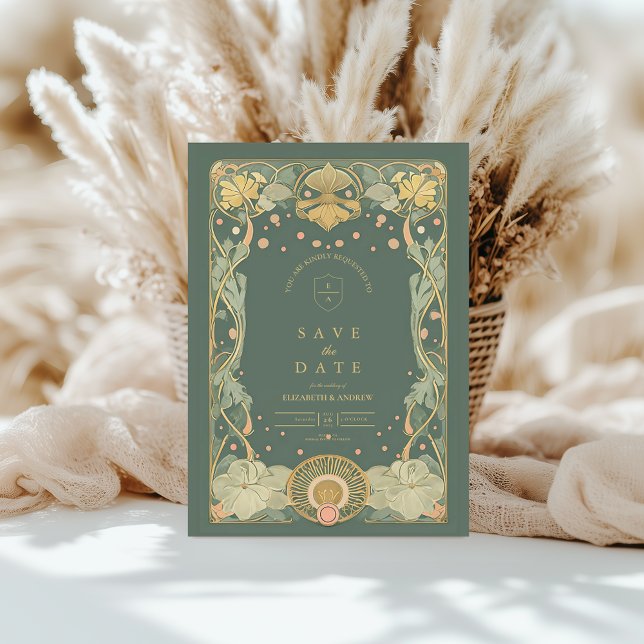 Save The Date Elégant Gold Art Nouveau (Créateur téléchargé)